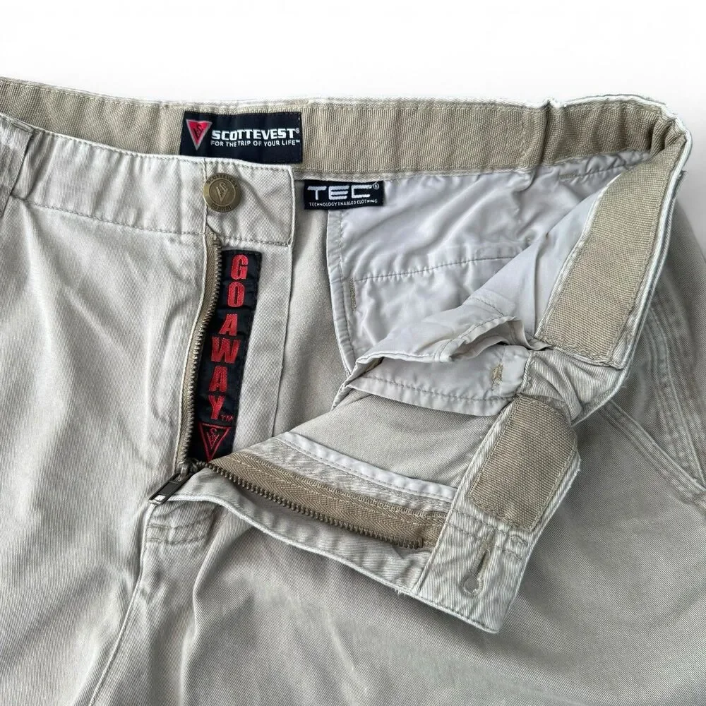 SCOTTeVEST TEC Sev Walking Shorts Men 36 Tan Cargo 8 Pocket Cotton Twill Utility